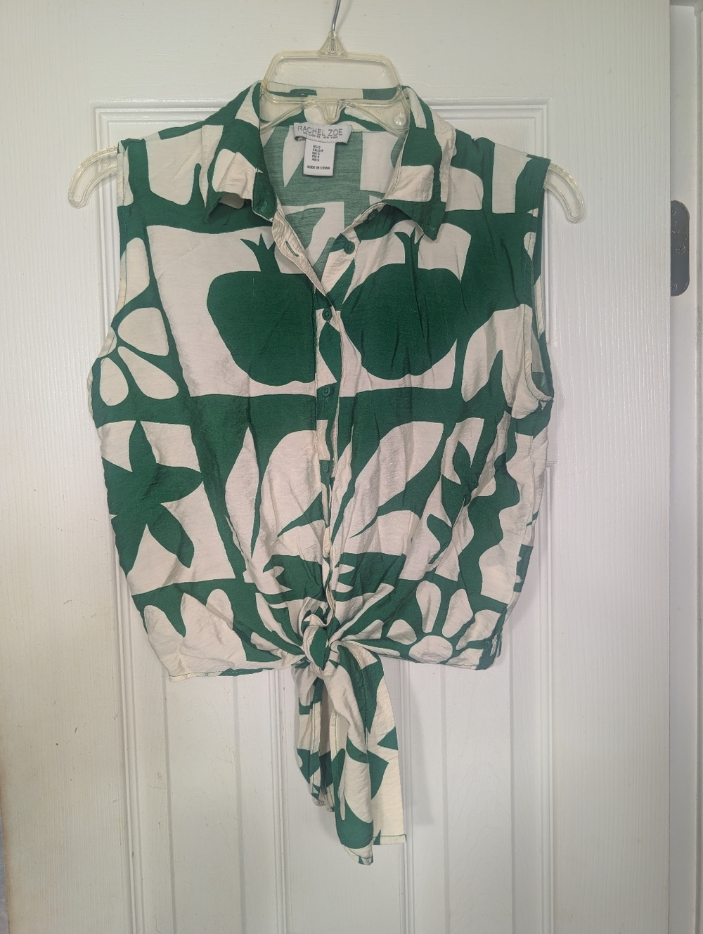 Rachel Zoe Green & Cream Knot-Front Sleeveless Camisole